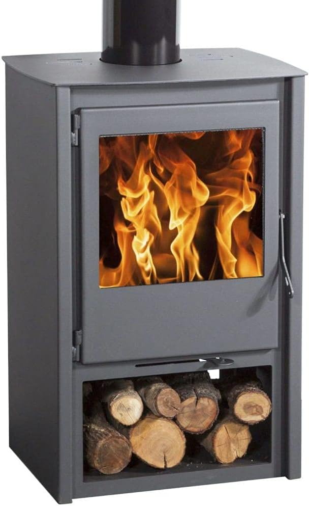 Juan Panadero Eco Design Bayonne Premium Holzofen mit Panoramaglas, Air Wash System und Doppelverbrennung - 280 m³ Heizvolumen - 8 kW Leistung - Grau