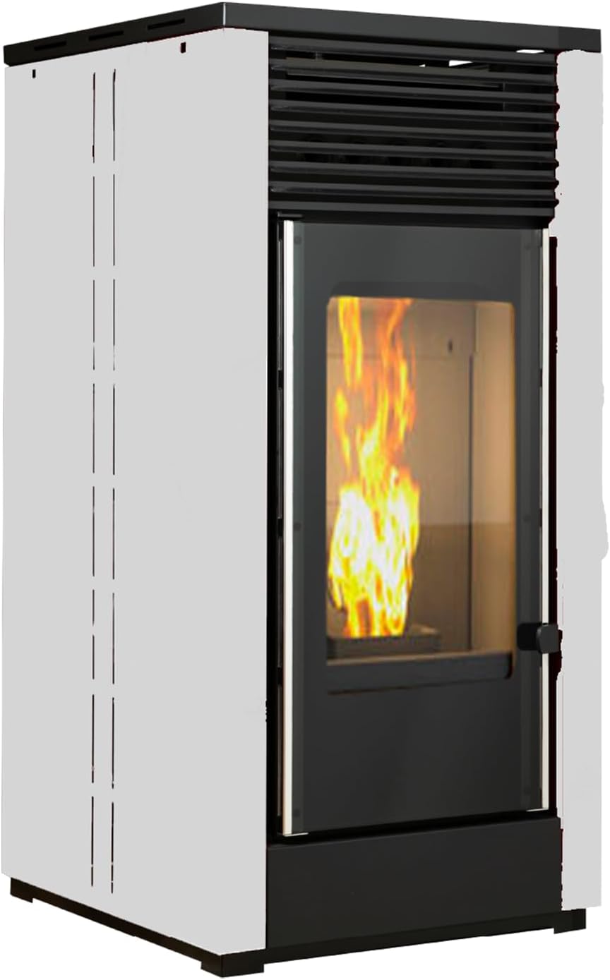 EIDER BIOMASA – Pelletofen 12 kW – geringer Verbrauch und 18,5 kg – geräuschlos mit Doppelkammer und sauberem Glas – automatischer Betrieb – bis zu 240 m³ – Aschenbecher mit Abfallzerkleinerung [Energieklasse A+]