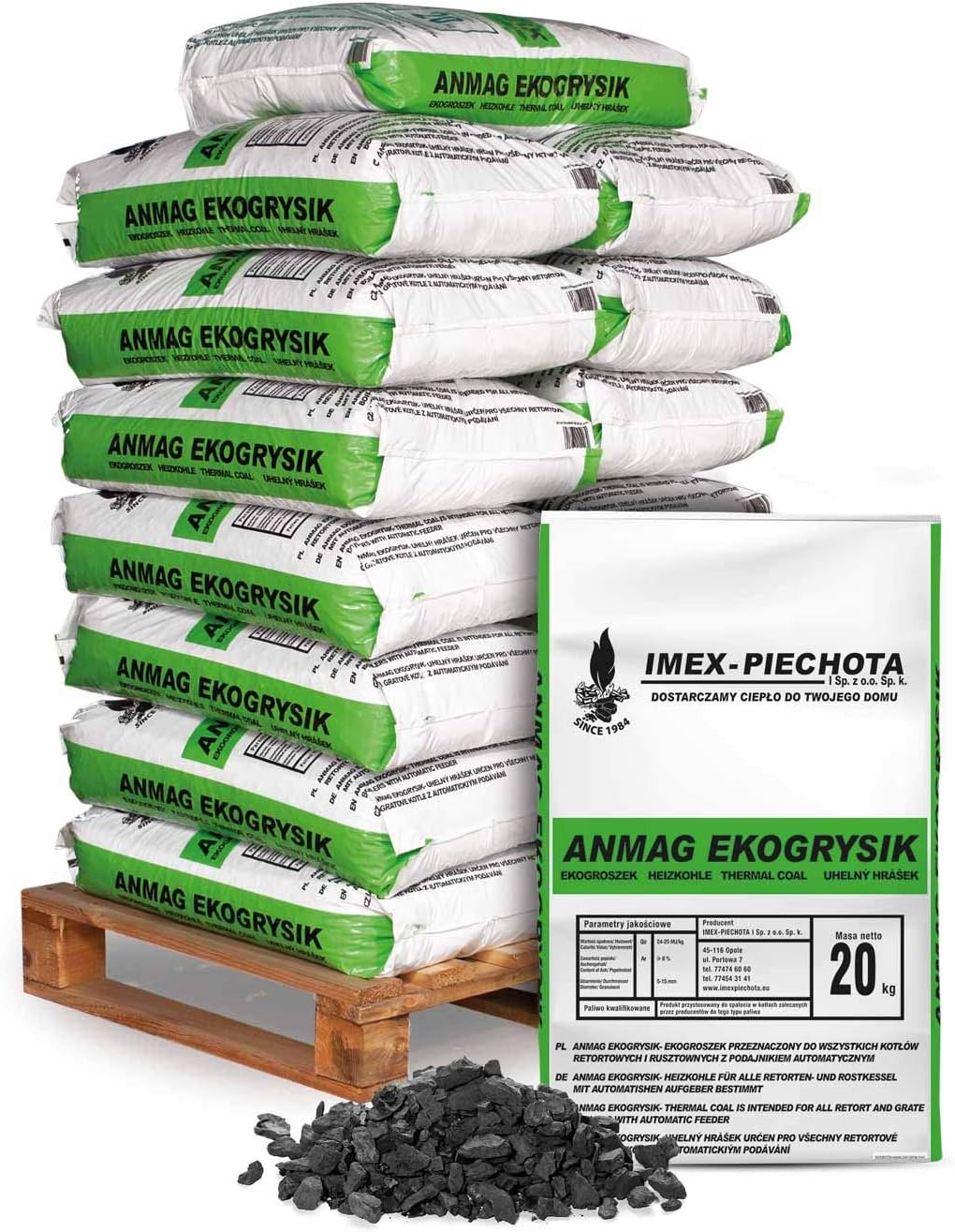 PALIGO Imex Piechota sehr fein 5-15 mm 20 kg x 15 Sack 300 kg 1 Palette Nusskohle Schmiedekohle Heizkohle Kesselkohle Esskohle Fettkohle