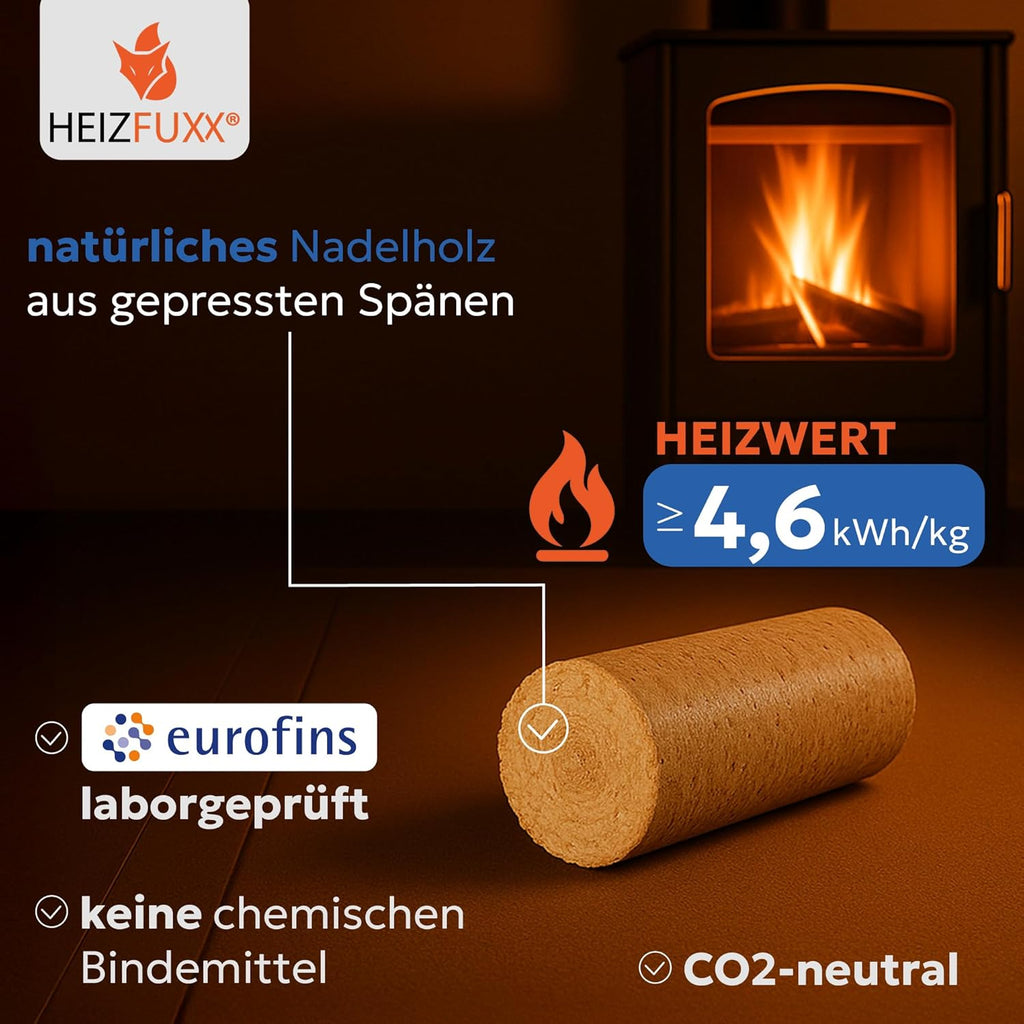 HEIZFUXX Nestro XL Blau Holzbriketts - Weichholzbriketts Palette 960 kg (96 x 10 kg) - Premium Briketts für Kamin, Kessel & Ofen - Hoher Heizwert, geringer Aschegehalt & maximale Energie