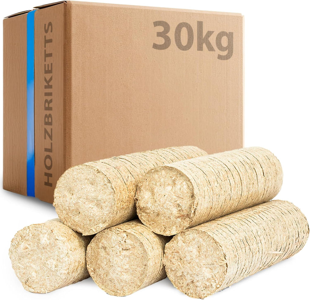 30 kg Briketts aus Nadelholz, hoher Heizwert, CO2 neutral, hohe Wärmeleistung für Kamin und Ofen, lange Brenndauer, Nadelholzbriketts ohne chemische Zusätze, gleichmäßig